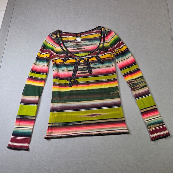 Jean Paul Gaultier Soleil Fuzzi Mesh Top Vintage Y2K Stripe Italy M Long Sleeve - Picture 7 of 16